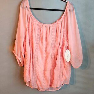 NWT 3x Coral Sheer Scoop Neck Blouse